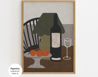 No Ai | Handmade Poster | Still Life Art | Kitchen & Dining | Wine Print (Digital Downloads)
