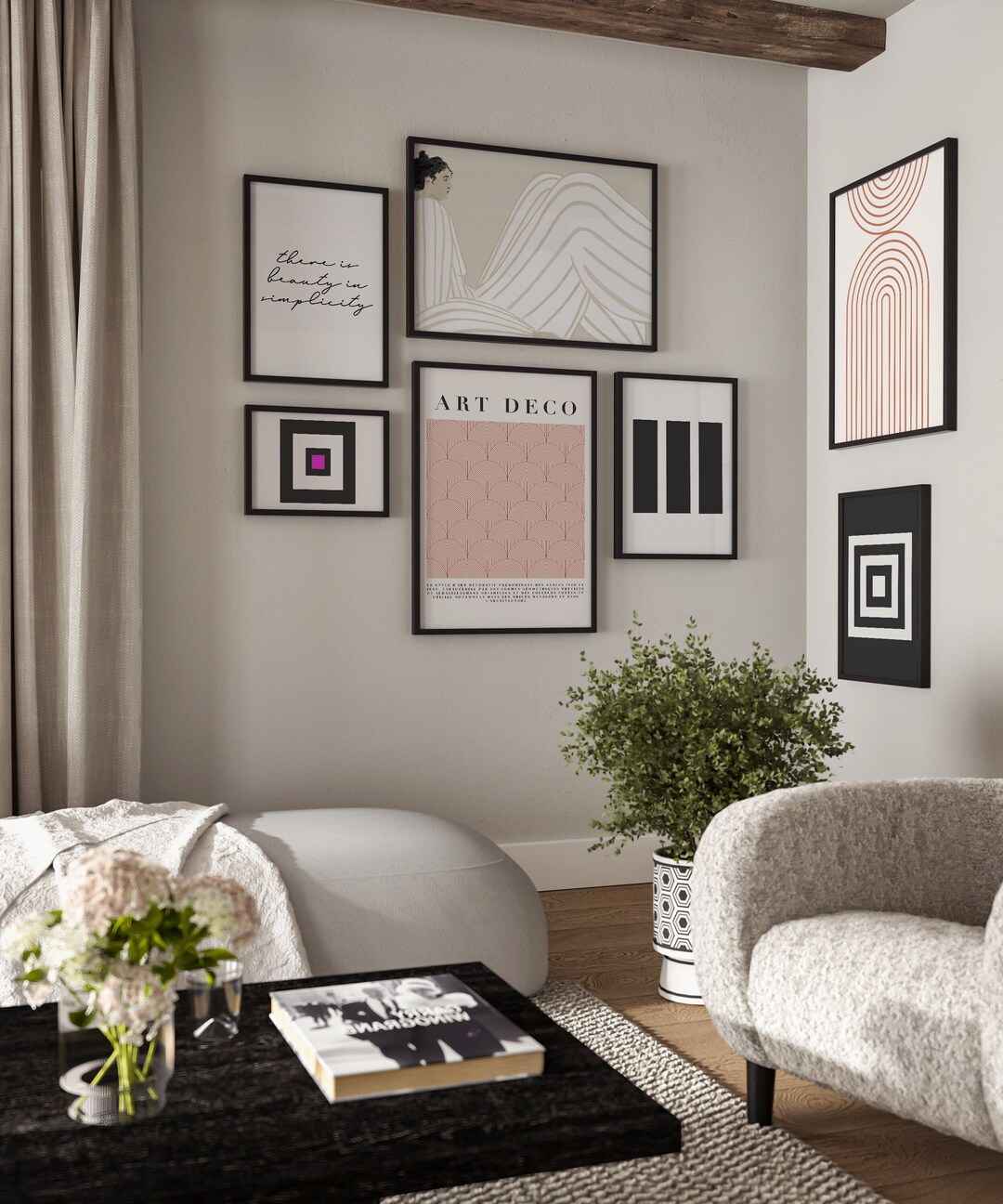 Modern Art Deco Print Set of 7, Bundle Print Set, Neutral Abstract Art