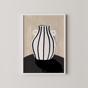Impresión digital de jarrón moderno / Arte minimalista en blanco y negro / Decoración contemporánea del hogar / Ilustración de jarrón abstracto con estilo / Descarga instantánea