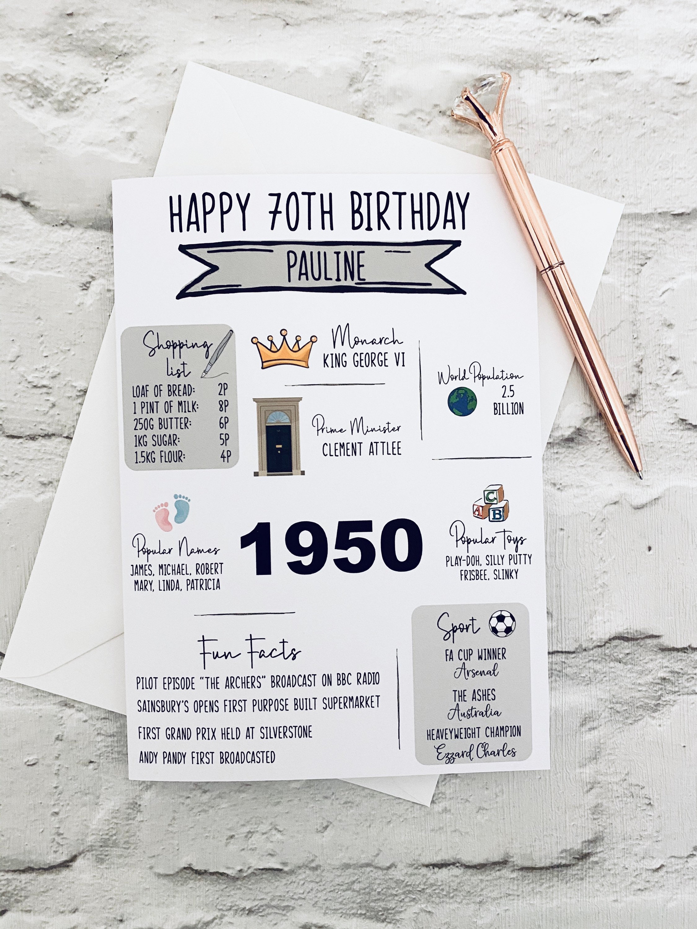 Personalised 70th birthday card  Etsy