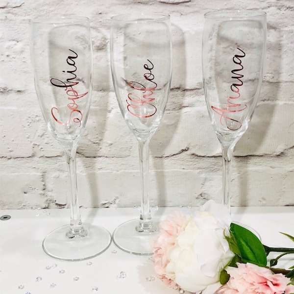 Personalised bridesmaid glasses,Wedding bridal party champagne glasses flutes Prosecco glass