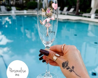 Personalised Birthday champagne Glass – Custom Age, Gift for Her