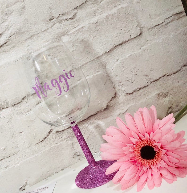 Personalised Glitter Wine Glass Etsy UK