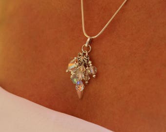 Bohemian crystal pendant, clear crystal pendant, silver pendant, crystal drop pendant, crystal necklace, silver necklace pendant,