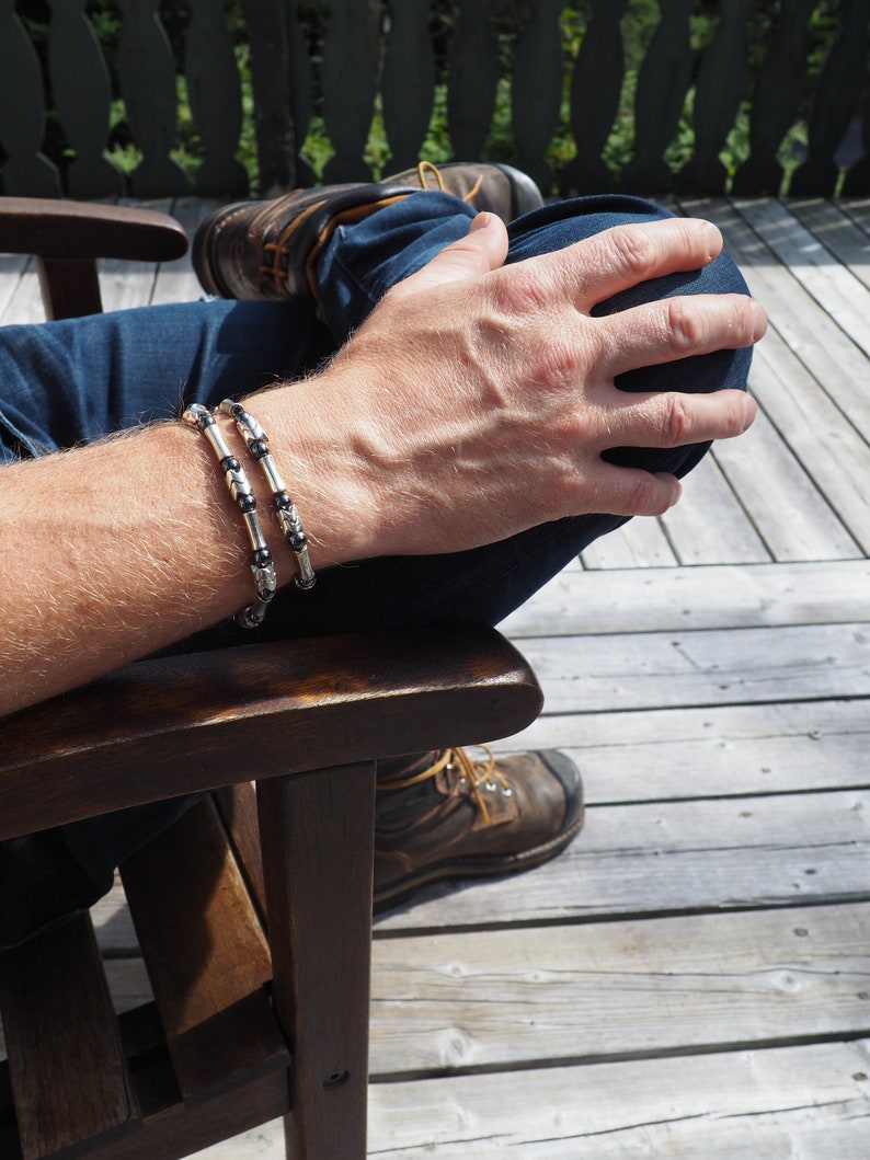 Silver bracelet boy/'s bracelet Indian silver bracelet black bracelet men/'s bracelet women bracelet hematite bracelet unisex bracelet