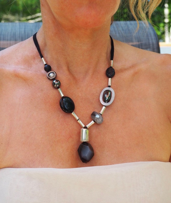 Black Necklace Onyx Necklace Hematite 