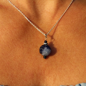 Lapis lazuli pendant, silver chain pendant, charm necklace, blue pendant chain, blue choker, lapis lazuli necklace,  lapis lazuli choker