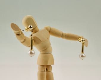 Weiße Perlen Ohrringe, Perlenohrringe, Goldohrringe, Goldohrstecker, Perlen Tropfen Ohrringe, Gold Tropfen Ohrringe, Perle & Gold Ohrringe