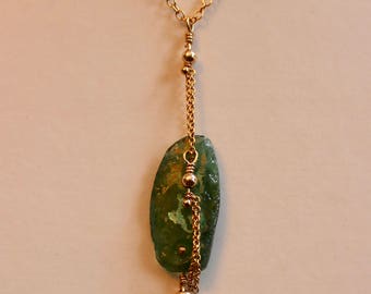 Gold chain pendant, Roman glass necklace, green pendant, delicate pendant, gold pendant, gold necklace, gold chain necklace, 14k gold chain