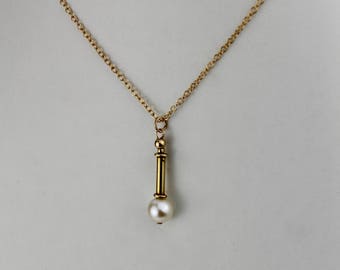 Gold chain necklace, delicate white pearl gold chain necklace, pearl pendant necklace, white cultured pearl necklace, gold pendant chain