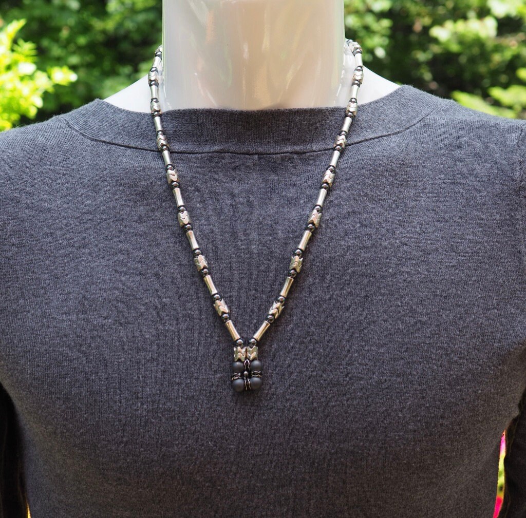 Hematite Necklace Silver Necklace Black Necklace Male Etsy