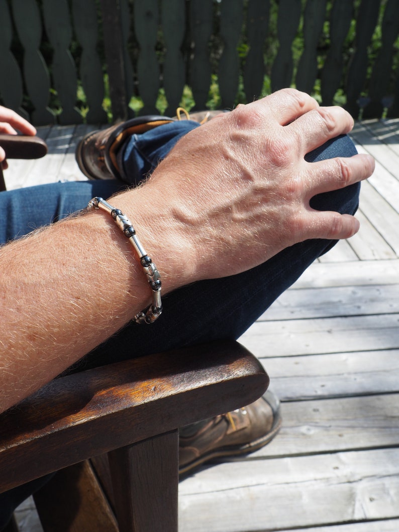 Silver bracelet boy/'s bracelet Indian silver bracelet black bracelet men/'s bracelet women bracelet hematite bracelet unisex bracelet