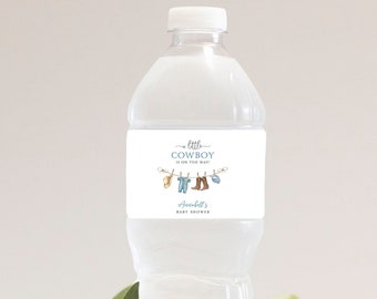 Cowboy Water Bottle Label, Wild West Water Bottle Sticker, Instant Editable Digital or Printed, BA-11023