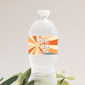 Sunshine Water Bottle Label, Here Comes the Son Baby Shower Water Bottle Sticker, Instant Editable Digital or Printed, BA-A1123