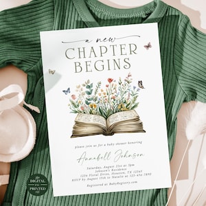 A New Chapter Begins Baby Shower Invitation, Storybook Baby Shower Invite, Gender Neutral, Printed or Instant Editable Template, BA32025
