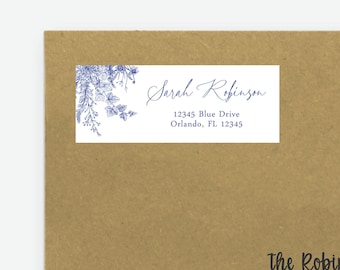 Blue Floral Return Address Label | Something Blue Bridal Shower Address Label | Instant Editable Digital or Printed | BR-31323