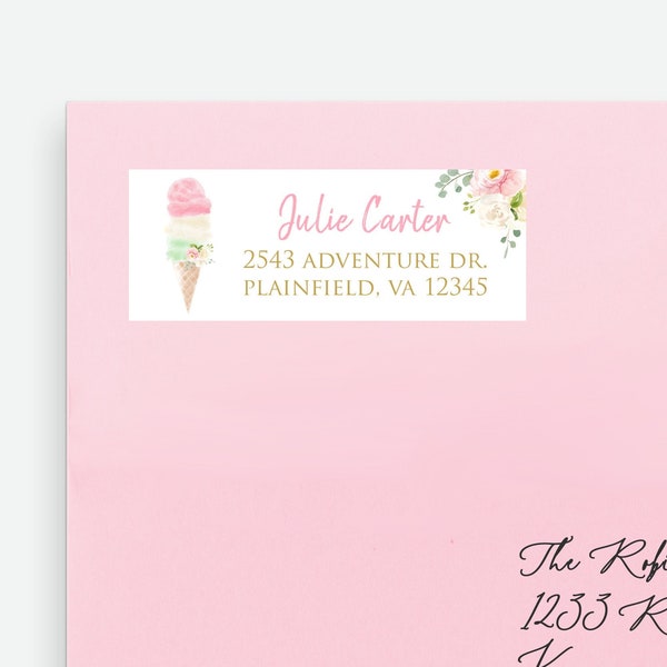 Ice Cream Floral Return Address Label | She's Been Scooped Up Bridal Shower Address Label | Instant Editable Digital or Printed | BR-22420