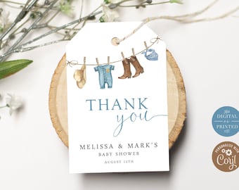 Cowboy Baby Shower Favor Tags, Wild West Party Favor Tag, Editable Instant Digital or Printed, BA-11023