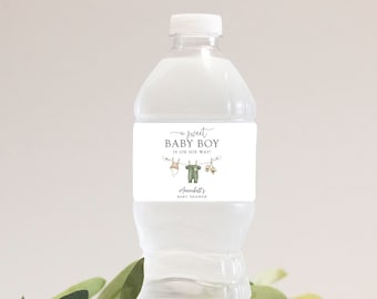 Baby Boy Water Bottle Label | Boho Baby Clothes Water Bottle Sticker | Printed or Instant Editable Digital | BA-12722