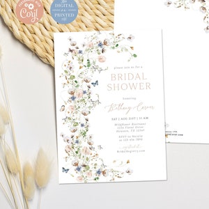 Wildflower Bridal Shower Invitation, Floral Bridal Shower Invite, Instant Editable Digital or Printed, BR-5323