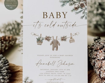Winter Baby Shower Invitation Template, Baby it's Cold Outside Invite, Gender Neutral, Instant Digital or Printed, BA9425