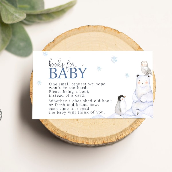 Winter Animal Baby Shower Book Request Insert, Baby it's Cold Outside Books for Baby, Babies Library Insert, Printed or Instant Digital