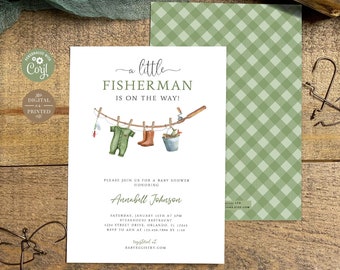 Fishing Baby Shower Invitation | Fisherman is on the Way Baby Shower Invite | Instant Editable Digital or Printed  | BA-20123