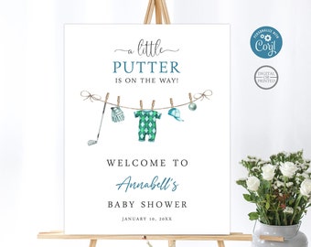 Golf Baby Shower Welcome Sign, Little Putter is on the Way, Instant Editable Digital or Printed, BA-62823