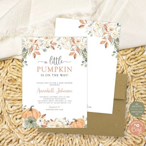 Little Pumpkin Baby Shower Invitation, Autumn Baby Shower Invite, Printed or Digital, BA-8223