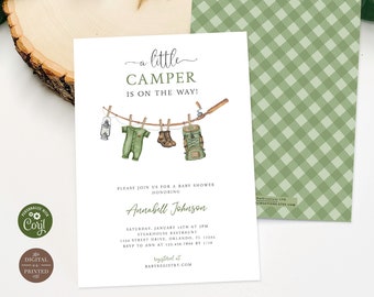 Little Camper Baby Shower Invitation, A Little Camper is on the Way Baby Shower Invite, Instant Editable Digital or Printed, BA-31624