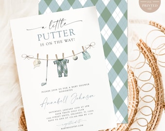 Golf Baby Shower Invitation, A Little Putter is on the Way Invite, Editable Digital or Printed, BA72625