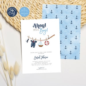 Ahoy it's a Boy Baby Shower Invitation, Nautical Baby Shower Invite, Instant Editable Digital or Printed, BA-42723