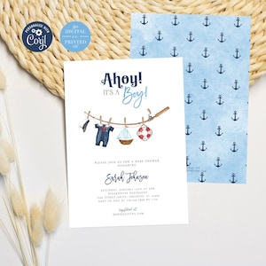 Ahoy it&#39;s a Boy Baby Shower Invitation, Nautical Baby Shower Invite, Instant Editable Digital or Printed, BA-42723