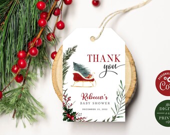 Winter Sled Baby Shower Favor Tags | Bundle of Joy Party Favor Tag | Instant Digital or Printed