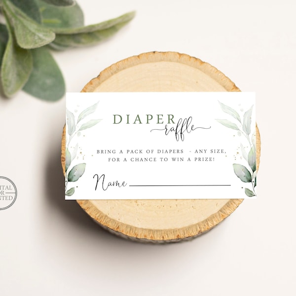 Greenery Diaper Raffle Insert Card | Baby Shower Insert | Editable Instant Digital or Printed