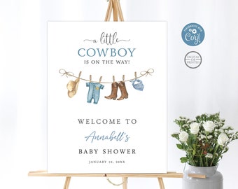 Cowboy Welcome Baby Shower Sign, Wild West Baby Shower Welcome Sign, Instant Editable Digital or Printed, BA-11023