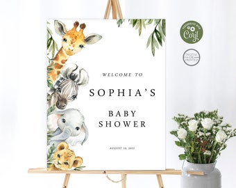 Safari Wild One Welcome Baby Shower Sign | Tropical Jungle Baby Shower Welcome Sign | Instant Digital or Printed | BA-52623