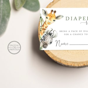 Safari Wild One Diaper Raffle Insert Card | Jungle Baby Shower Insert | Editable Instant Digital or Printed | BA-52623