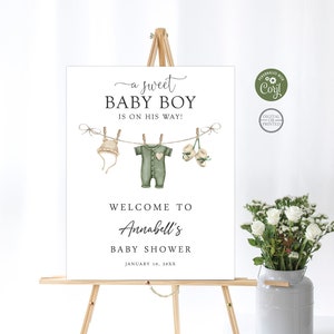 Boho Baby Clothesline Welcome Baby Shower Sign | Instant Editable Digital or Printed | BA-12722
