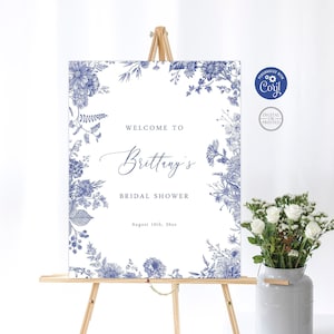 Blue Floral Welcome Bridal Shower Sign | Something Blue Before "I Do" Bridal Shower Welcome Sign | Instant Digital or Printed | BR-31323