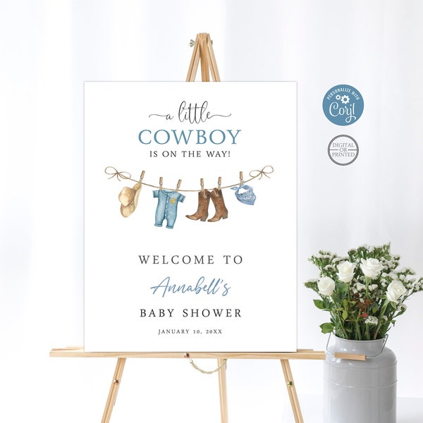 Cowboy Welcome Baby Shower Sign, Wild West Baby Shower Welcome Sign, Instant Editable Digital or Printed, BA-11023