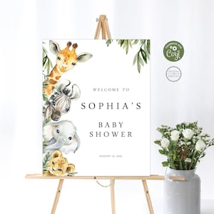 Safari Wild One Welcome Baby Shower Sign | Tropical Jungle Baby Shower Welcome Sign | Instant Digital or Printed | BA-52623