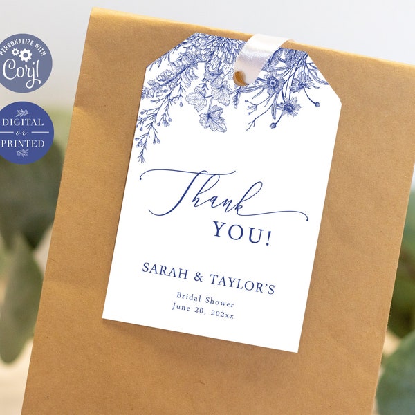 Blue Floral Favor Tags | Something Blue Bridal Shower Favor Tag | Instant Digital or Printed | BR-31323