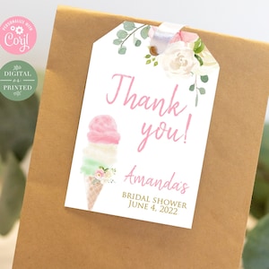 Floral Ice Cream Favor Tags | Ice Cream Bridal Shower Favor Tag | She's Been Scooped Up | Instant Digital or Printed | BR-22420