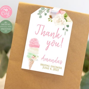Floral Ice Cream Favor Tags | Ice Cream Bridal Shower Favor Tag | She&#39;s Been Scooped Up | Instant Digital or Printed | BR-22420