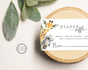 Safari Wild One Diaper Raffle Insert Card | Jungle Baby Shower Insert | Editable Instant Digital or Printed | BA-52623