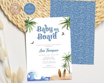 Baby on Board Baby Shower Invitation | Surf Beach Baby Shower Invite | Instant Editable Digital or Printed