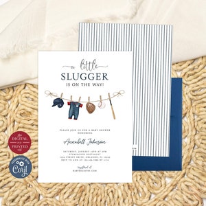 Baseball Baby Shower Invitation A Little Slugger is on the Way Invite Editable Digital or Printed BA-20623 image 1