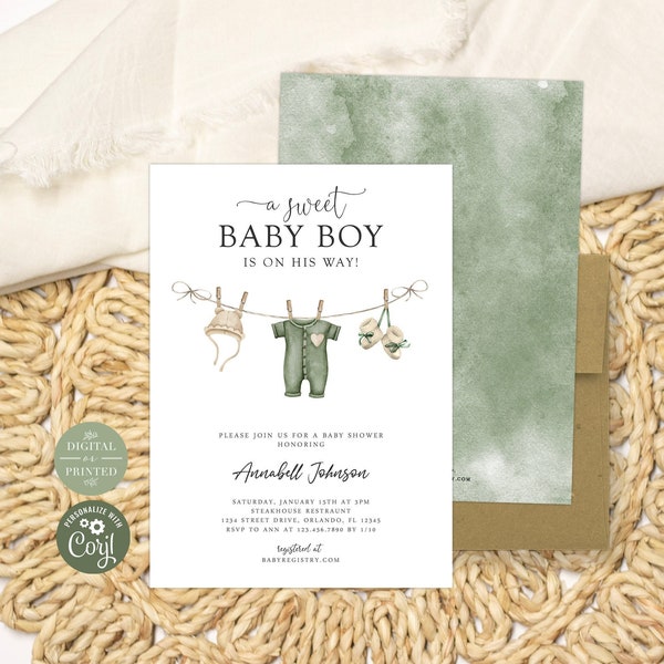 Boy Baby Shower Invitation | Boho Baby Clothes | Instant Digital or Printed | BA-12722