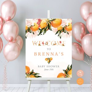 Orange Little Cutie Welcome Baby Shower Sign | Baby Shower Welcome Sign | Editable Instant Digital or Printed bild 1